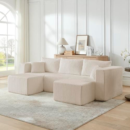 Compact Modular sectional,Compressed Corduroy Sofa with Modern Minimalist Style, Ultra-Comfy Compression Modular Sofa with Space-Saving Efficient Design-Beige