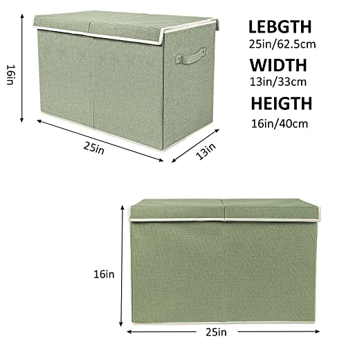 Large Toy Box Chest Storage with Lid, Collapsible Kids Toy Storage Box Bin | Toy Chest with Rivets Handles for Kids, Boys, Girls, Nursery, Playroom, Living Room, Bedroom, 25"x 13" x 16" (Linen Green) - color: Large Green