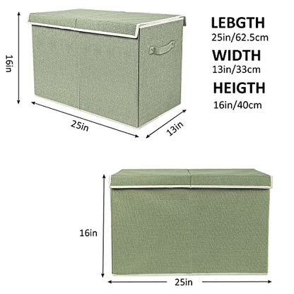 Large Toy Box Chest Storage with Lid, Collapsible Kids Toy Storage Box Bin | Toy Chest with Rivets Handles for Kids, Boys, Girls, Nursery, Playroom, Living Room, Bedroom, 25"x 13" x 16" (Linen Green) - color: Large Green