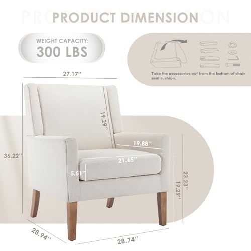 COLAMY Modern Wingback Living Room Chair, Upholstered Fabric Accent Armchair, Single Sofa Chair with Lounge Seat and Wood Legs for Office/Bedroom/Reading Spaces, Beige - color: Beige, size: Set of 1