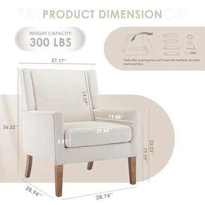 COLAMY Modern Wingback Living Room Chair, Upholstered Fabric Accent Armchair, Single Sofa Chair with Lounge Seat and Wood Legs for Office/Bedroom/Reading Spaces, Beige - color: Beige, size: Set of 1