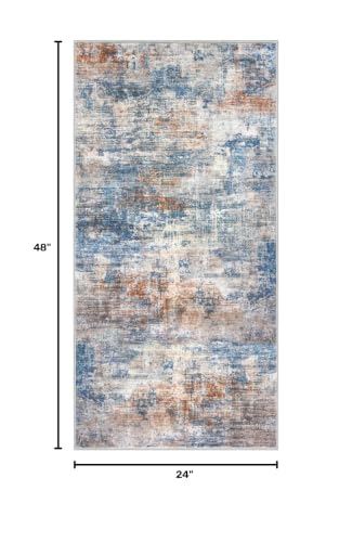 Abstract Runner Rug 2x4 Ft Entryway Rugs Washable Door Mat Indoor Entrance, Rubber Backed Entryway Runners, Printed Faux Wool Non Slip Floor Carpet for Foyer Front Door Sink, Blue Rust - color: Blue/Rust/White, size: 2' x 4' (Rectangular)