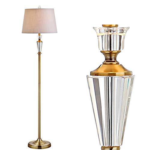 JONATHAN Y Acadia Floor Lamp 61" Crystal Metal, Brass Gold/Clear | Traditional Slender Standing Light, White Linen Drum Shade, for Living Room, LED Bulb Included