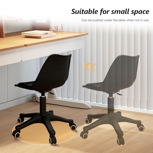JPBSTO Small Desk Chair Cute, Swivel Armless Task Chair with Soft Padded Cushion, Height Adjustable Home Office Desk Chair with Back for Study Room, Vanity, Office, Bedroom - color: All Black, size: M-Set of 1