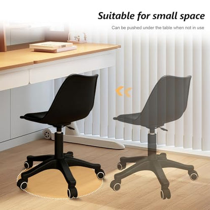 JPBSTO Small Desk Chair Cute, Swivel Armless Task Chair with Soft Padded Cushion, Height Adjustable Home Office Desk Chair with Back for Study Room, Vanity, Office, Bedroom - color: All Black, size: M-Set of 1