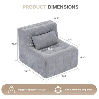 Small Couches for Living Room,Boneless Small Sectional Foam Couch with Cushion,Comfy Floor Modular Lounge Sofa for Modern Living Room,Bedroom,Small Space,Grey,Single - size: Single