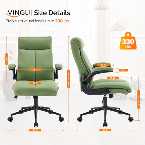 VINGLI Rolling Ergonomic Office Desk Chair with Padded Flip-up Arms, 360° Swivel High Back Executive Computer Task Chair with Wheels for Game,Home Small Space, Study Room, Reading Room,Pu Green - color: Leather-green