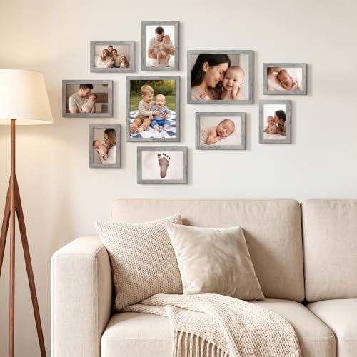 upsimples Picture Frames Set of 10, Including 8x10, 5x7, 4x6 Gray Frame | Multi Picture Frames Collage Wall Decor, Gallery Wall Frame Set, Gift For Christmas, Mothers' day, Wedding, Dorm, Living Room - color: Gray