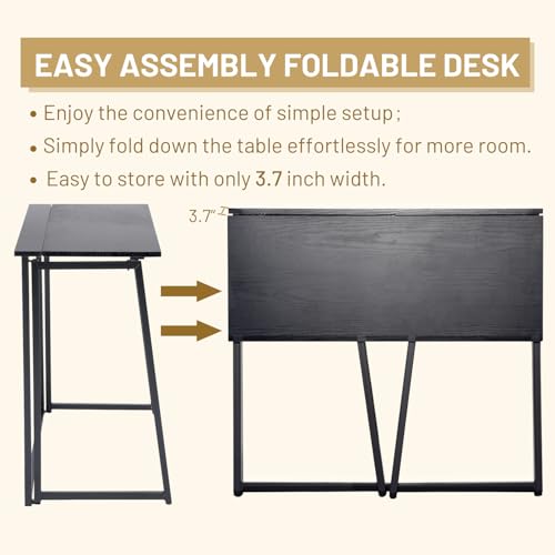 FurnitureR Folding Home Office Desk, 31.5 Inches Foldable Table, Space Saving Computer Study Desk Compact Writing Workstation for Small Space, Black