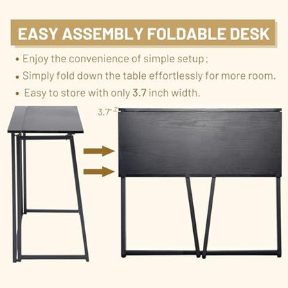 FurnitureR Folding Home Office Desk, 31.5 Inches Foldable Table, Space Saving Computer Study Desk Compact Writing Workstation for Small Space, Black