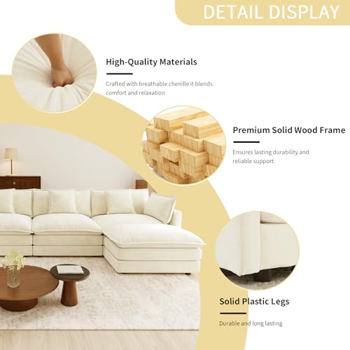 76.7” Oversized Beige White Loveseat Sofa, 2 Seater Large Sectional Couches for Living Room, Chenille Fabric Modular Sectional Sofa with 1 Ottoman, Deep Seat Home Sofas Set, Love Seat Couches - color: Beige White, size: 2 Seater + 1 Ottoman