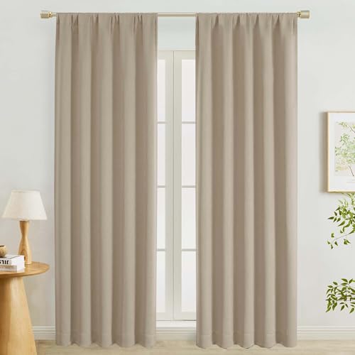 Biscotti Beige Curtains for Bedroom 90 Inches Long 2 Panels, Light Blocking Modern Living Room Curtains with Rod Pocket, Thermal Insulated Drapes Window Treatments, Each Panel 50" W x 90" L - color: Biscotti Beige, size: 50"W x 90"L (Pack of 2)