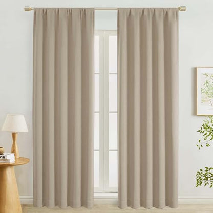Biscotti Beige Curtains for Bedroom 90 Inches Long 2 Panels, Light Blocking Modern Living Room Curtains with Rod Pocket, Thermal Insulated Drapes Window Treatments, Each Panel 50" W x 90" L - color: Biscotti Beige, size: 50"W x 90"L (Pack of 2)