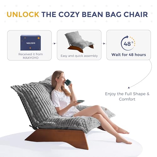 MAXYOYO Adjustable Living Room Chair, 3-Position Bean Bag Chair with Frame | Upholstered Accent Chair with Frame, Removable Cushion, Soft Reclining Lounge for Bedroom, Apartment, Office, Grey - color: Striped Cross Grey