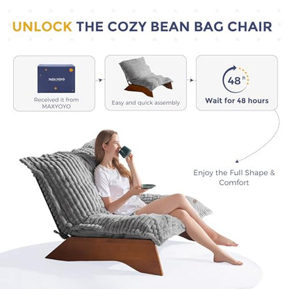 MAXYOYO Adjustable Living Room Chair, 3-Position Bean Bag Chair with Frame | Upholstered Accent Chair with Frame, Removable Cushion, Soft Reclining Lounge for Bedroom, Apartment, Office, Grey - color: Striped Cross Grey