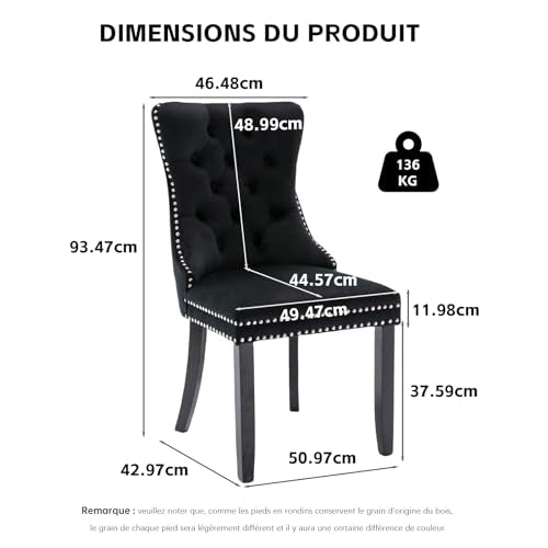 Velvet Upholstered Dining Chairs Set of 8, Modern Style Kitchen Side Chairs with Nailhead Trim and Wood Legs,Metal Pulling Ring for Dining Room Living Room(Black) - color: Black, size: Set of 8