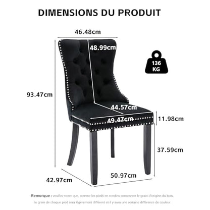 Velvet Upholstered Dining Chairs Set of 8, Modern Style Kitchen Side Chairs with Nailhead Trim and Wood Legs,Metal Pulling Ring for Dining Room Living Room(Black) - color: Black, size: Set of 8