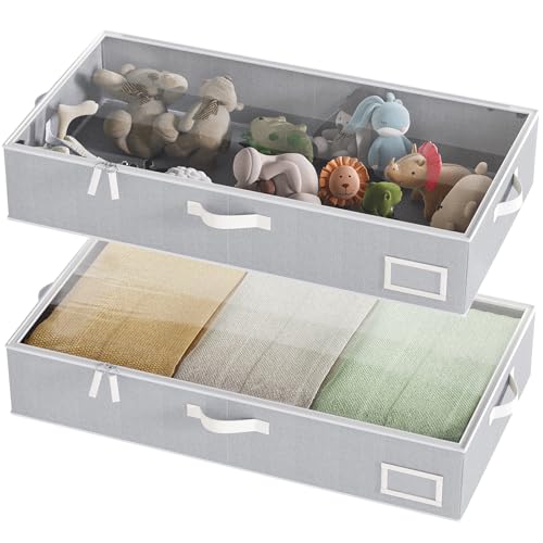 Under Bed Storage, Under Bed Storage Containers Bins for Clothes, Large Linen Underbed Closet Organization Bins, 2 Pack Collapsible Underbed Bin Dorm for Clothes, Sweater, Gray - color: Gray, size: 23.5"L x 12.5"W x 5"H