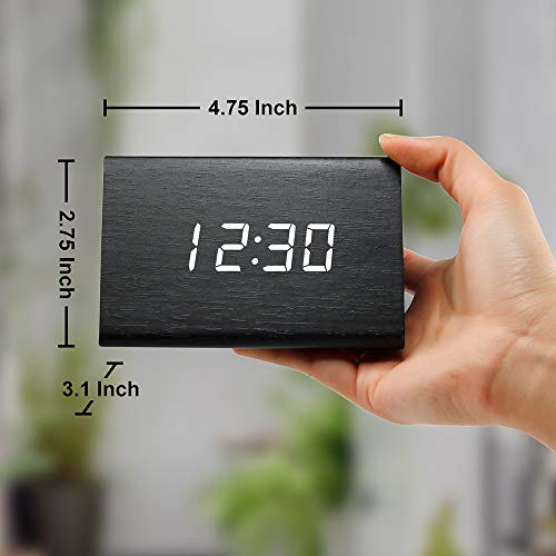 Digital Alarm Clock Wooden Alarm Clock Wood Modern Triangle Alarm Digital Desk Clock, Displays Time Date Temperature Calendar Wood Made Electric Clocks for Bedroom, Bedside - Black - color: Black