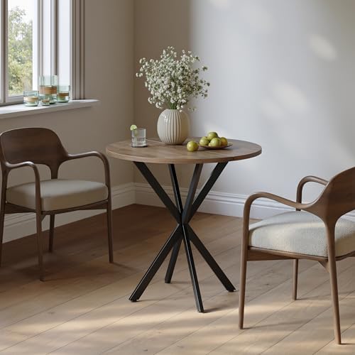 Unovivy 31.5" Small Round Dining Table for 2-4 Natural Oak Dinner Table | Space Saving Circle Small Kitchen Table, Industrial Mid Century Modern Dining Room Desk for Kitchen, Apartment - color: Natural Oak, style: Round