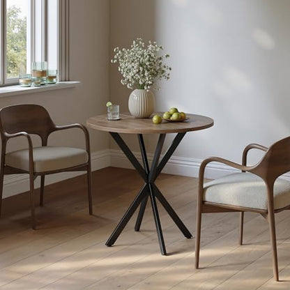 Unovivy 31.5" Small Round Dining Table for 2-4 Natural Oak Dinner Table | Space Saving Circle Small Kitchen Table, Industrial Mid Century Modern Dining Room Desk for Kitchen, Apartment - color: Natural Oak, style: Round