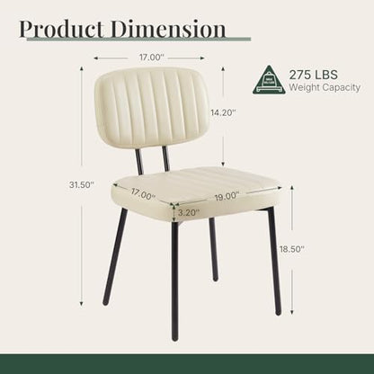 Dining Chairs Set of 2, PU Leather Upholstered Kitchen Chairs | Metal Legs, Mid Century Shell Style Backrest for Dining Living Room, Beige White - color: Beige White, size: Set of 2