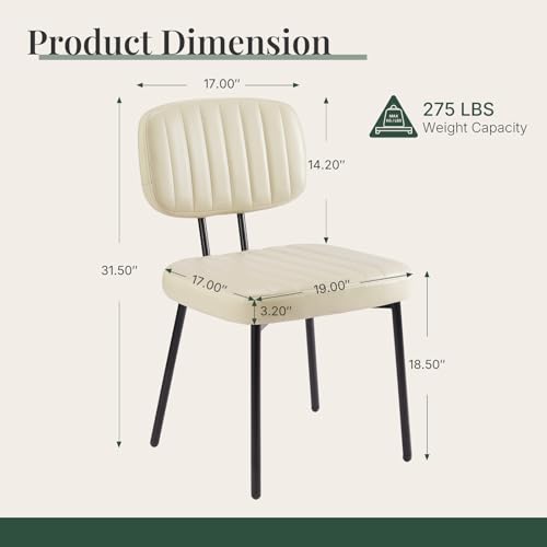 Dining Chairs Set of 2, PU Leather Upholstered Kitchen Chairs | Metal Legs, Mid Century Shell Style Backrest for Dining Living Room, Beige White - color: Beige White, size: Set of 2