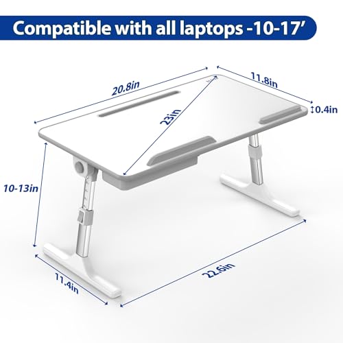 Besign LT05 Adjustable Laptop Table, Lap Desk, Portable Standing Bed Desk, Foldable Sofa Breakfast Tray, Notebook Computer Stand for Reading and Writing, Medium Size, White - color: White