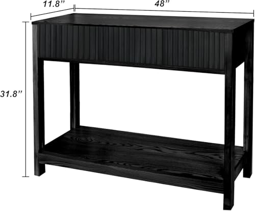 Fluted Console Table, Long Console Tables for Entryway 48" Vanity Desk, Black Boho Entry Table Narrow Modern Hallway Table Modern Sofa Table for Living Room - color: Black-4 Legs