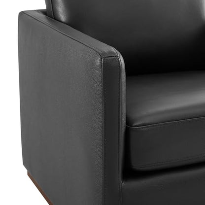 CHITA Genuine Leather Swivel Chair, Wood Frame, Fully Assembled, Black | Leather Arm Chair with 360° Swivel Solid Wood Base, Mid Century Modern Living Room Chair, 33"Dx30"Wx33"H, 300 Lb Capacity - color: Black