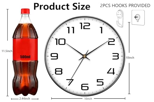 Silent Wall Clock with Extra Large Numbers - 10 Inch Modern Battery Operated Analog Clock, Tempered Glass, Non-Ticking Wall Clocks for Living Room, Bedroom, Kitchen, Office, Classroom, Black - color: White Black, size: 10 Inch