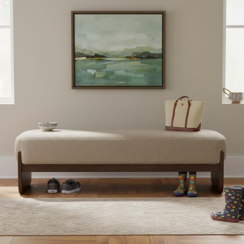 Christopher Knight Home Arden Minimalist Style Rectangular Loop Yarn Fabric Ottoman Bench, Rubberwood Frame, Entryway Bench, Living Room Sofa Extra Seat, End of Bed Footstool, Brown+Brown - color: Brown+brown