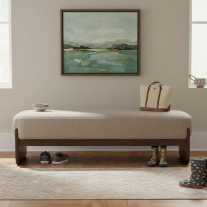Christopher Knight Home Arden Minimalist Style Rectangular Loop Yarn Fabric Ottoman Bench, Rubberwood Frame, Entryway Bench, Living Room Sofa Extra Seat, End of Bed Footstool, Brown+Brown - color: Brown+brown