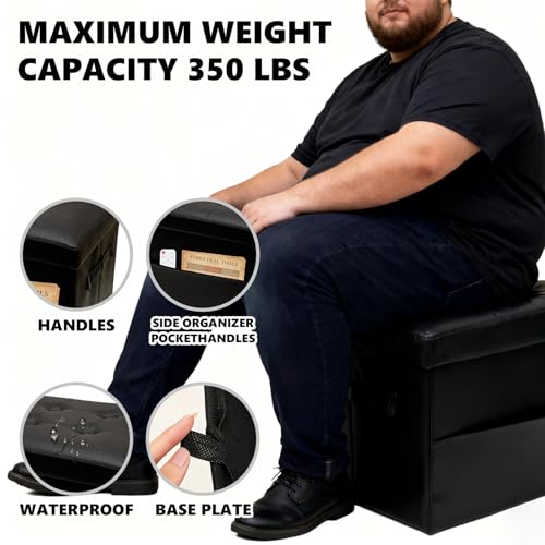 ALASDO Storage Ottoman Footrest Stool Small Ottoman with Storage Foldable Ottomans Foot Rest Footstool Bench for Living Room 17x13x13inches Black - color: Black