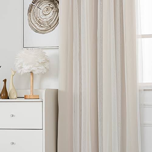 INLINAS Blackout Curtains with Sheer Overlay, Beige, 37x84 Inches | Grommet Top Double Layer Curtains for Bedroom and Living Room Thermal Reduction Light Blocking and Energy Saving, Set of 2 - color: Beige, size: 37"W x 84"L (Pack of 2)