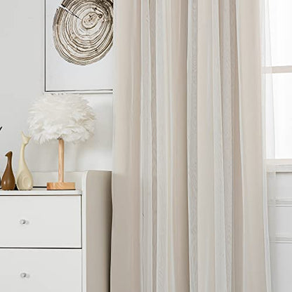 INLINAS Blackout Curtains with Sheer Overlay, Beige, 37x84 Inches | Grommet Top Double Layer Curtains for Bedroom and Living Room Thermal Reduction Light Blocking and Energy Saving, Set of 2 - color: Beige, size: 37"W x 84"L (Pack of 2)