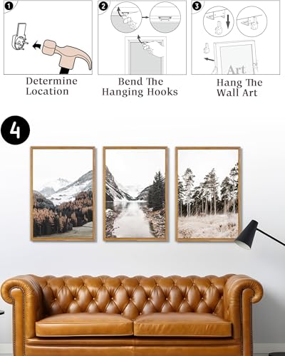 UPWOIGH Mountain Landscape Framed Wall Art, 16 x 24 Inch, Set of 3 | Mountain, Lake and Pine Tree Photography Prints, Soft Neutral Tones, Light Wood Frames for Bedroom, Office and Living Room - color: Grey Mountain, size: 24"L x 16"W
