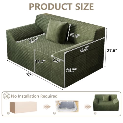 42" Boneless Oversized Chair with Side Pocket, Sofa Small Single Couch in a Box, Deep Seating Boneless Chair for Bedroom Living Room Office Apartment, No Assembly, Green - color: Green, size: 42'' Style 4