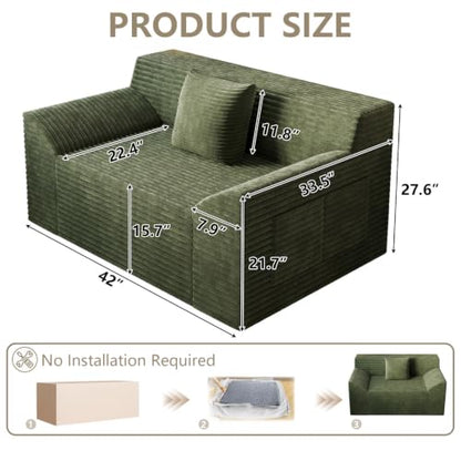 42" Boneless Oversized Chair with Side Pocket, Sofa Small Single Couch in a Box, Deep Seating Boneless Chair for Bedroom Living Room Office Apartment, No Assembly, Green - color: Green, size: 42'' Style 4