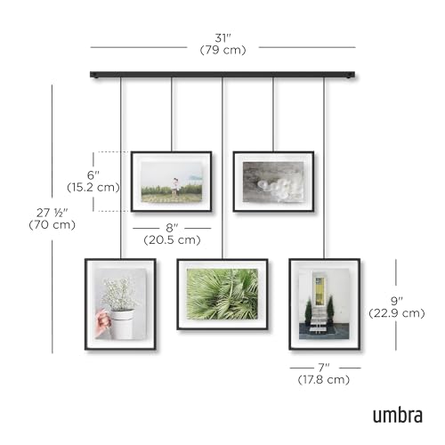 Umbra Exhibit Picture Frame Set, Adjustable Wall Mount, Set of 5, Black | Steel construction, customizable layout, damage-free hanging, fits 4x6 and 5x7 photos, includes mounting hardware - color: Black, size: Set of 5, style: 5-Opening