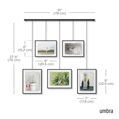 Umbra Exhibit Picture Frame Set, Adjustable Wall Mount, Set of 5, Black | Steel construction, customizable layout, damage-free hanging, fits 4x6 and 5x7 photos, includes mounting hardware - color: Black, size: Set of 5, style: 5-Opening