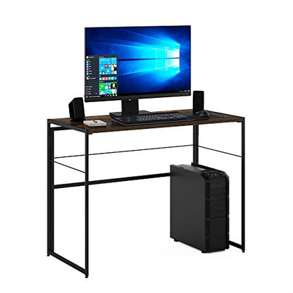 Furinno Riau No Tool/No Assembly/Folding Metal Frame Computer Desk, Rustic Oak/Black, 39 Inch - color: Rustic Oak/Black, size: 39 inches