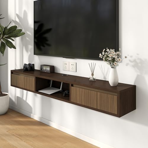 47" Floating TV Stand, Wall Mounted Media Console for 65 TV | Heavy-Duty 11-Layer Plywood Floating Tv Console with Soft Close Drop Down Door, Anti-Sag Entertainment Center - size: 47 In
