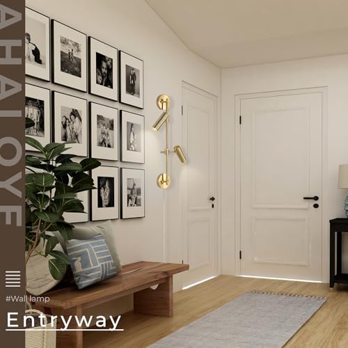 Modern Gold 2-Light Plug in LED Wall Sconce Light, 1 Pack | Vanity Wall Light 3000K Warm White Rotatable Shade Picture Light Wall Lamp for BLdroom, Living Room,Bulb Included - color: A-Gold