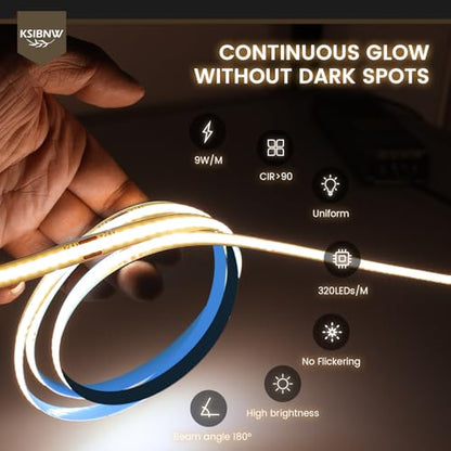 COB LED Strip Lights 16.4ft/5m 2pcs, 12V LED Light Strip, Neutral White 4000K Under Cabinet Lighting, Super Bright Flexible Tape Lights for Bedroom,Kitchen,Living Room(Power Supply Not Included) - color: Neutral White, size: 12V-2pcs 16.4ft/5M