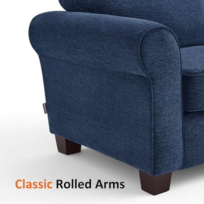 MCombo 67.7" Loveseat Sofa, 2-Seater Small Couch for Small Spaces, Classic Rolled Arm Upholstered Sofa with Solid Wood Legs for Living Room, Removable Cover, Chenille Fabric VE730 (Navy Blue) - color: Navy Blue