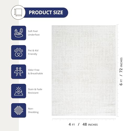 Abani Beige Area Rug - 4x6 Area Rugs for Bedroom - Vera Collection Geometric Grid Pattern - Non-Shedding, Easy to Clean Durable Rugs for Living Room, Bedroom or Office, Pet & Child Friendly - size: 4' x 6'