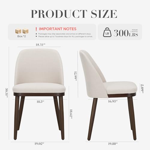 COLAMY Upholstered Dining Chairs Set of 4, Modern Kitchen Chairs with Back, Fabric Side Dining Room Chairs with Wood Legs for Kitchen Dining Room Restaurant, Beige - color: Beige, size: Set of 4