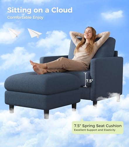 Welzona Sofa Accent Chair with Ottoman, 33" Teddy Reading Chair and Ottoman | Comfy Teddy Fabric, Tool-free Setup, Washable Covers, All-wood Chair and Ottoman Sets for Living Room, Bedroom, Blue Grey - color: Blue Grey, size: standard & ottoman