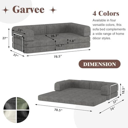 Garvee 78" Convertible Sleeper Sofa Bed, Plush Corduroy Futon Loveseat, Folding Floor Couch with Fixed Frame, Pull Out Bed, No Assembly Modern Living Room Sofa Furniture (Grey)